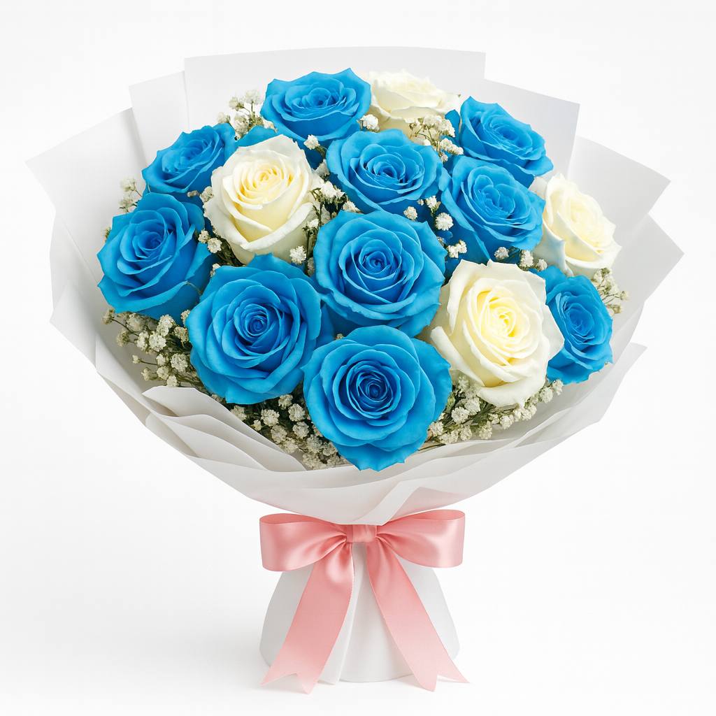 Mavi Beyaz Güller Buketi