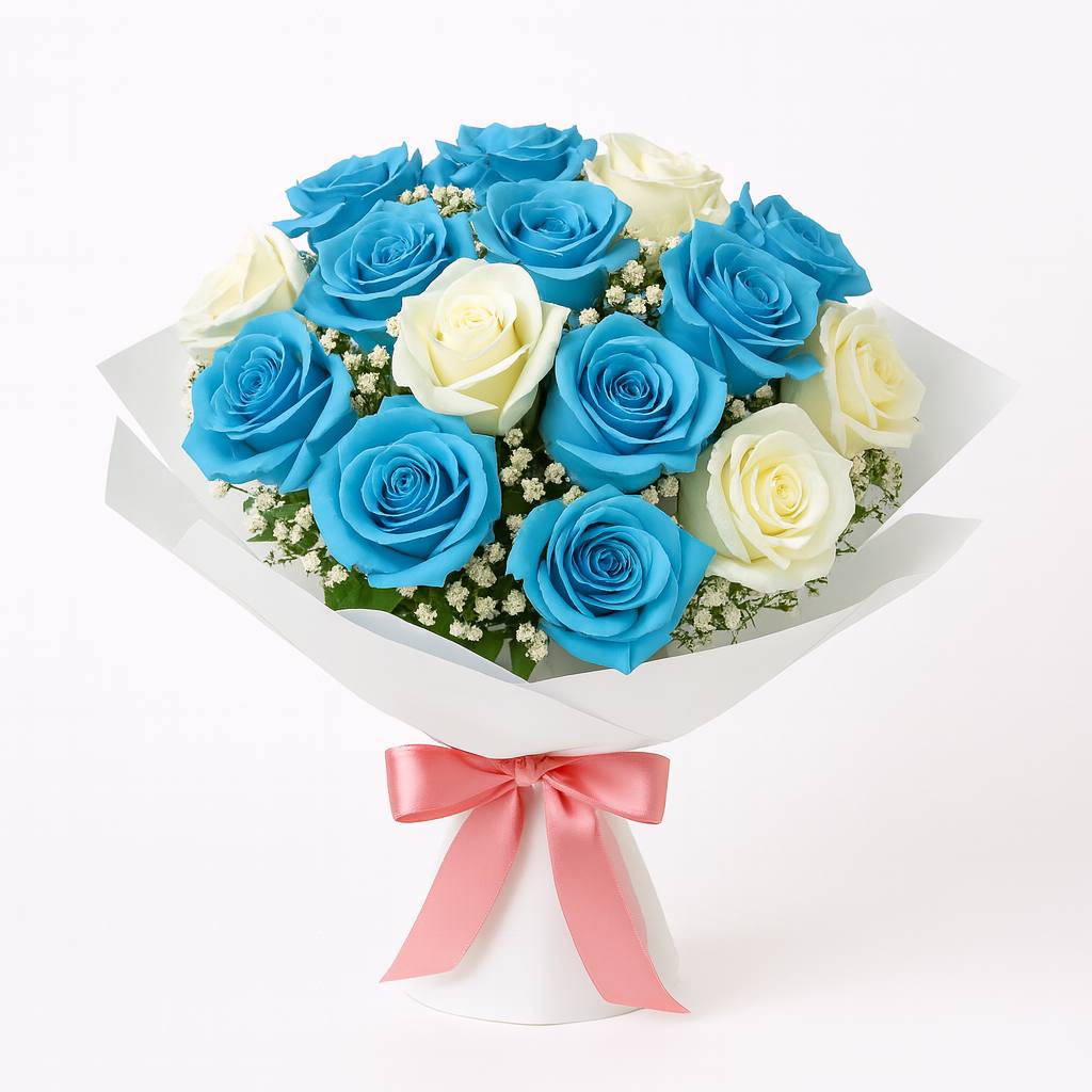 Mavi Beyaz Güller Buketi - Görsel 3